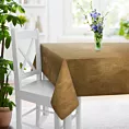 Obrus szyty oliwkowo miedziany z welwetowej, miękkiej tkaniny, z połyskującym nadrukiem