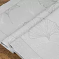Obrus szary 145x350 cm DIANA zdobiony żakardowym wzorem liści miłorzębu i ozdobna kantą