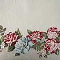 Obrus naturalno, czerwony 100x100 cm z grubszej tkaniny gobelinowej z nicią szenilową z motywem kwiatów