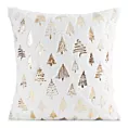 Poszewka na poduszkę świąteczna 45x45 cm biało, złota z przyjemnego futerka zdobiona nadrukiem choinek