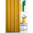 Zasłona szyta na taśmie 5 cm musztardowa z tkaniny z dodatkiem połyskującej nici, z widocznym ozdobnym splotem