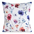 Poszewka na poduszkę 45x45 cm welwetowa biało, fioletowa zdobiona nadrukiem letnich kwiatów MINK