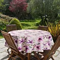 Obrus okrągły kremowo, różowy średnica 150 cm wodoodporny GARDEN na taras oraz balkon