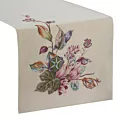 Bieżnik na stół naturalno, różowy 45x140 cm gobelinowy zdobiony tkanym motywem kwiatowym