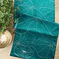 Bieżnik na stół ciemnoturkusowo, złocisty 35x180 cm welwetowy BLINK 15 z liśćmi lilii wodnej