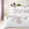 Pościel 220x200 cm z satyny bawełnianej kolor biały, fioletowy z wzorem kwiatowym ELLA 16 w kwiaty