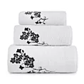 Zestaw ręczników bawełnianych na prezent 3 szt kolor biały, czarny z haftowanym motywem kwiatów 380g /m2 BLOSSOM