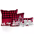 Poszewka na poduszkę świąteczna 60x60 cm welwetowa czerwona zdobiona motywem świątecznym