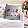 Poszewka na poduszkę świąteczna 45x45 cm srebrno, czerwona zdobiona haftowanym motywem skrzatów