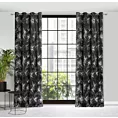 Zasłona czarna w srebrne kwiaty z błyszczącego welwetu 140x250 cm przelotka - STELLA
