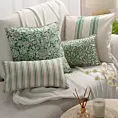 Poszewka na poduszkę 30x50 cm bawełniana z dodatkiem lnu zdobiona nadrukiem roślinnym zielono, kremowa LEN