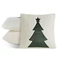 Poszewka na poduszkę 45x45 cm świąteczna z futerka kremowo zielona zdobiona motywem choinki