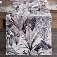 Bieżnik na stół biało, fioletowy 40x140 cm welwetowy DAVOS zdobiony nadrukiem egzotycznych liści DESIGN 91