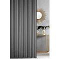 Zasłona szyta na taśmie 5 cm popielata z gładkiej tkaniny zaciemniającej typu dimout wykończona obciążnikiem