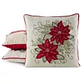 Poszewka na poduszkę świąteczna 45x45 cm kremowo, czerwona zdobiona haftem gwiazd betlejemskich