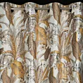 Zasłona biało, musztardowa z wzorem egzotycznych liści z welwetu 140x250 cm przelotka - ADEL