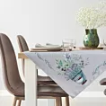 Bieżnik na stół jasnoszaro, fioletowy 85x85 cm SUMMER 1 z nadrukowanym motywem bukietu lawend