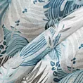 Zasłona biało, niebieska zdobiona nadrukiem liści z etaminy 140x250 cm przelotka - AMELA