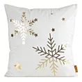 Poszewka na poduszkę świąteczna 45x45 cm welwetowa biała zdobiona nadrukiem szampańskich śnieżynek