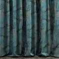 Zasłona szyta na taśmie 5 cm turkusowo złocista z miękkiej, welwetowej tkaniny z nieregularnym wzorem i błyszczącym nadrukiem