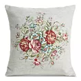 Poszewka na poduszkę 45x45 cm z tkaniny gobelinowej z szenilową nicią z motywem kwiatów szarobeżowa, czerwona