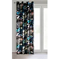 Zasłona welwetowa czarno, granatowa z nadrukiem kwiatów 140x270 cm przelotka - ALANI