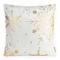 Poszewka na poduszkę  45x45 cm welwetowa biała zdobiona świątecznym nadrukiem szampańskich śnieżynek