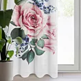 Komplet zasłon 2szt biało, różowy z motywem róż i uroczego koliberka z lekkiej etaminy 140x260 cm przelotka - LIA