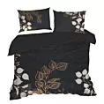 Pościel 160x200 cm z makosatyny bawełnianej kolor czarny, złoty z motywem liści VICTORIA 7 Limited Collection