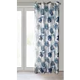 Zasłona biało, granatowa zdobiona egzotycznym nadrukiem z tkaniny typu oxford 140x250 cm przelotka - MALTA