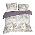 Pościel 220x200 cm bawełniana kolor jasnokremowy, fioletowy wzór kwiatowy SPRING 26