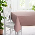 Obrus szyty pudrowo różowy z miękkiej, matowej tkaniny w stylu eko o naturalnym splocie