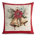 Poszewka na poduszkę 45x45 cm gobelinowa naturalno, czerwona zdobiona motywem dzwoneczków GOB