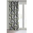 Zasłona stalowo, zielona zdobiona nadrukiem liści z tkaniny oxford 140x270 cm przelotka - MARILA