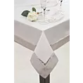Obrus biało, srebrny 145x280 cm EMMA z mereżką i ozdobną listwą