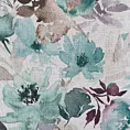 Dekoracja okienna biało, turkusowa z nadrukiem kwiatów, z lekkiej, półprzezroczystej etaminy 140x250 cm przelotka - GRETA - Design 91