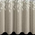 Firana szyta na taśmie 5 cm kremowo beżowa z matowej dwukolorowej etaminy zdobionej roślinną aplikacją, wykończona obciążnikiem