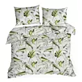 Pościel 160x200 cm bawełniana kolor biały, zielony z wzorem egzotycznych liści ELEN
