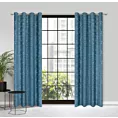 Zasłona niebieska z welwetu wytłaczanego w liście 140x250 cm przelotka - OCTAVIA