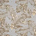 Zasłona beżowo, szampańska z nadrukiem liści z etaminy i złotych akcentów 140x250 cm przelotka - LAYLA