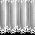 Firana szyta na flexach biała z miękkiej, matowej tkaniny ozdobionej aplikacją z wzorem fantazyjnym