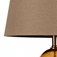 Lampa stojąca do pokoju ciemnobrązowo, złota LEONA z matowym abażurem o widocznym splocie