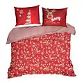 Pościel świąteczna 160x200 cm poliestrowa kolor bordowy, biały w reniferki BERGEN