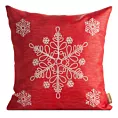 Poszewka na poduszkę świąteczna 45x45 cm czerwono, srebrna przetykana błyszczącą nicią i haftem śnieżynek
