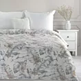 Narzuta welwetowa biało, srebrna 170x210 cm zdobiona wzorem liści LAYLA