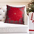 Poszewka na poduszkę świąteczna 45x45 cm czerwono, zielona w kratę i zdobiona haftem