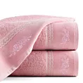 Ręcznik kąpielowy 50x90 cm bawełniany kolor różowy z koronką oraz subtelnym haftem 500 g/m2 SISI