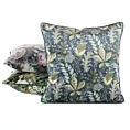 Poszewka na poduszkę 45x45 cm welwetowa, granatowo zielona zdobiona nadrukiem liści i elegancką lamówką VELVET 107