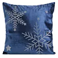 Poszewka na poduszkę świąteczna 45x45 cm granatowo, srebrna welwetowa zdobiona motywem śnieżynek z lśniących kryształków
