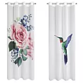 Komplet zasłon 2szt biało, różowy z motywem róż i uroczego koliberka z lekkiej etaminy 140x260 cm przelotka - LIA